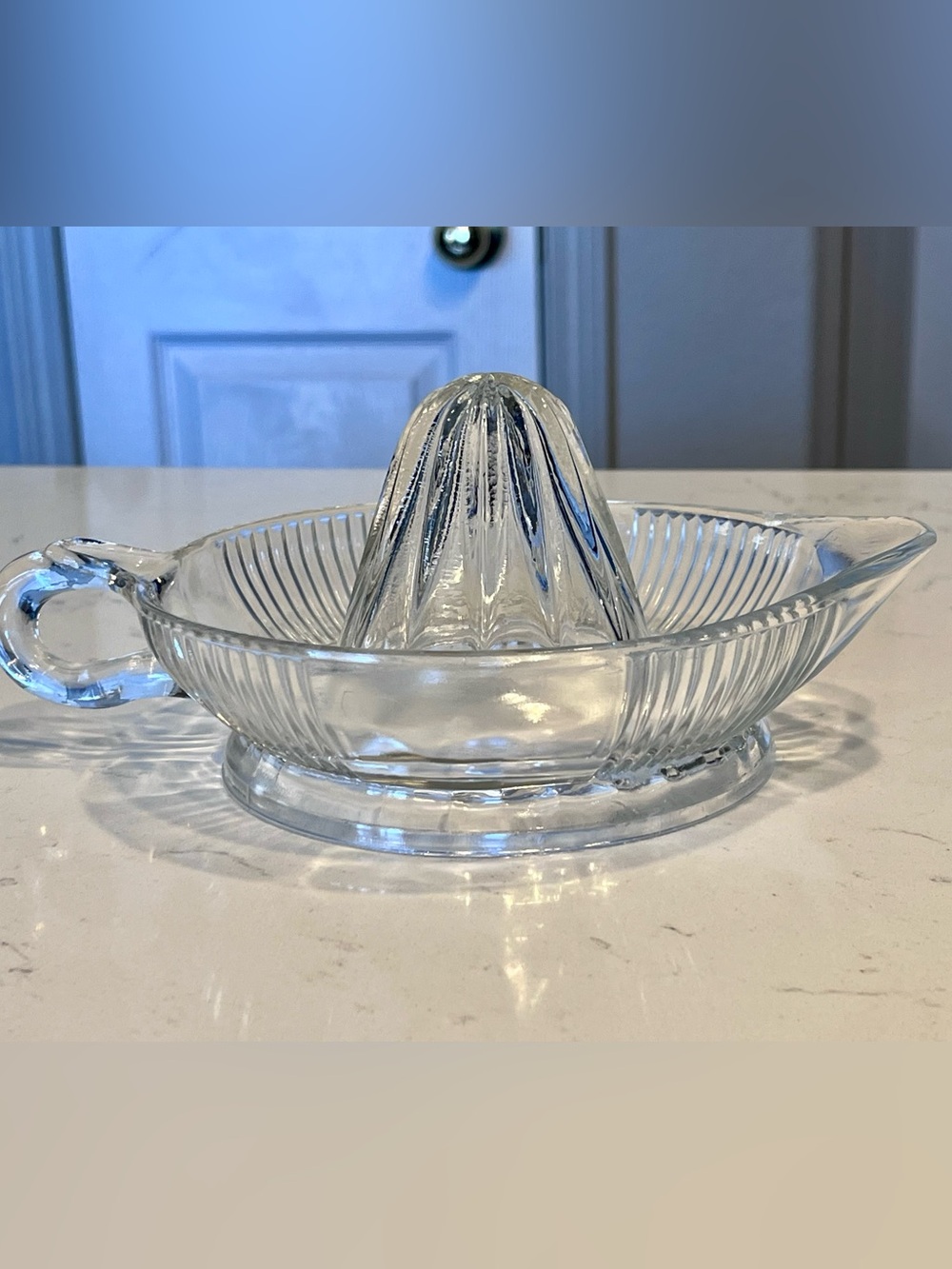 Vintage Clear Glass Juicer/ Reaming Heavy With Thumb Hole Handle